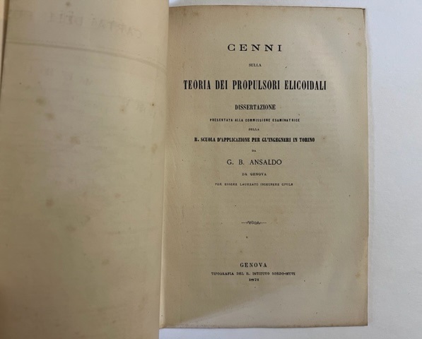 Cenni sulla teoria dei propulsori elicoidali. Dissertazione